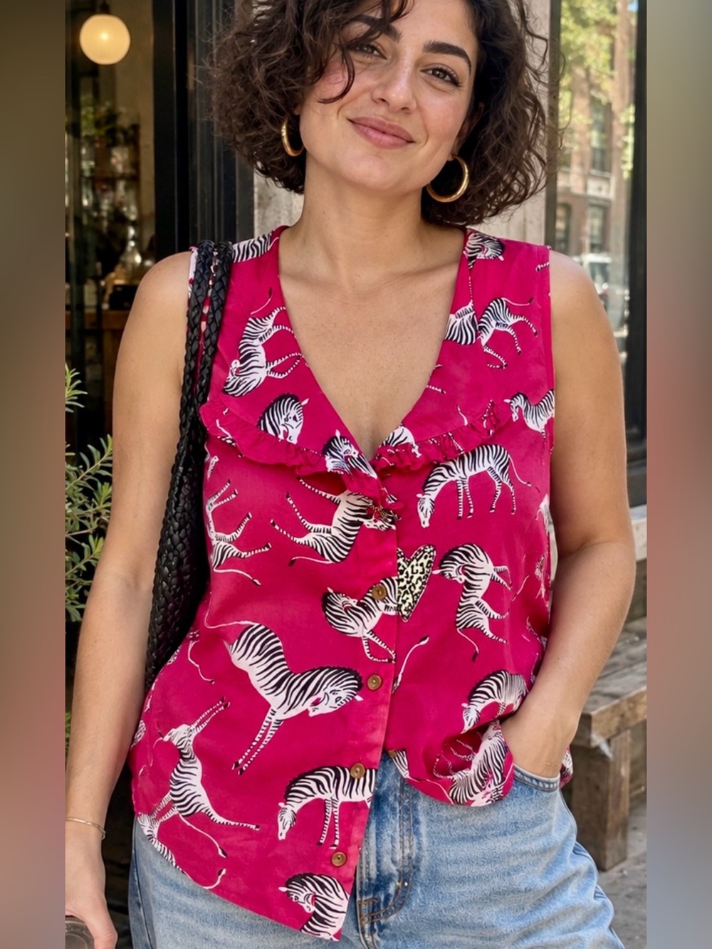 Maeve by Anthropologie Zebra Print Blouse | Button Front | Sleeveless | Size 10